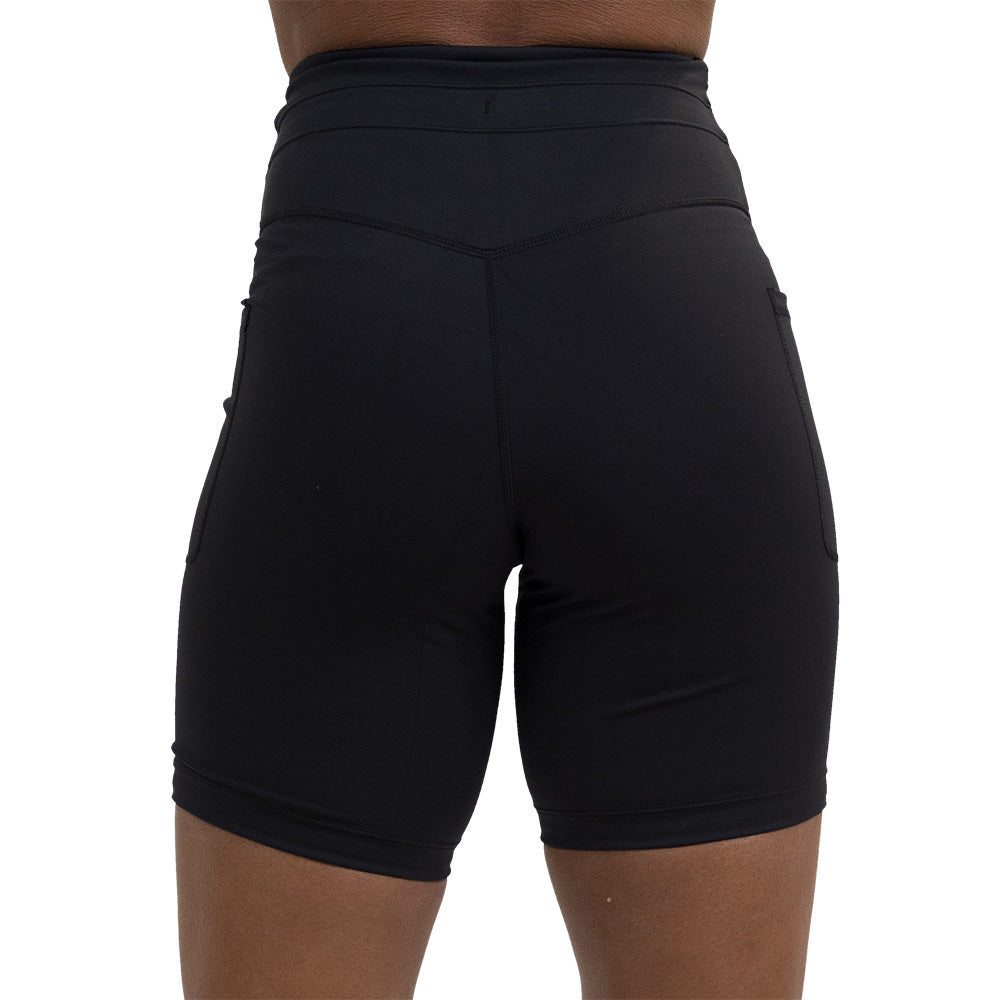 back of the omni black 7 inch shorts against a white background