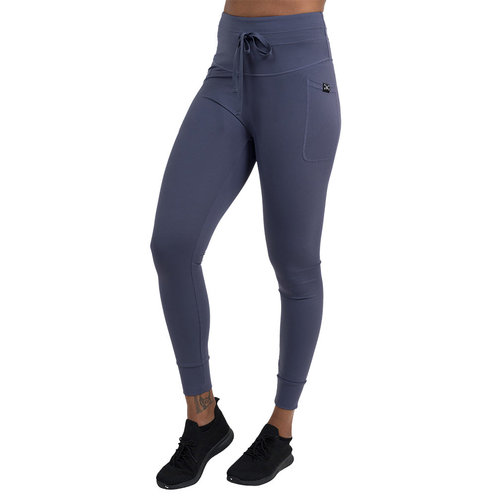 omni twilight purple full length leggings facing the front against a white background