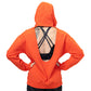 back of solid orange open back hoodie