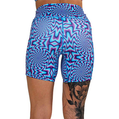 back of 5 inch blue and purple mind games shorts
