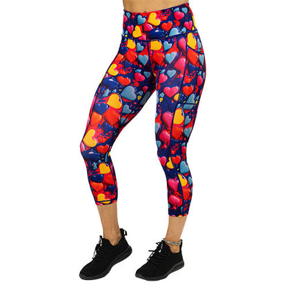 capri length colorful heart pattern leggings