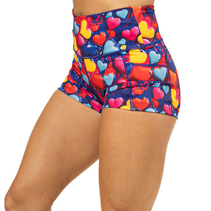 2.5 inch colorful heart pattern shorts
