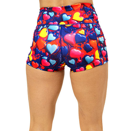 back of 2.5 inch colorful heart pattern shorts