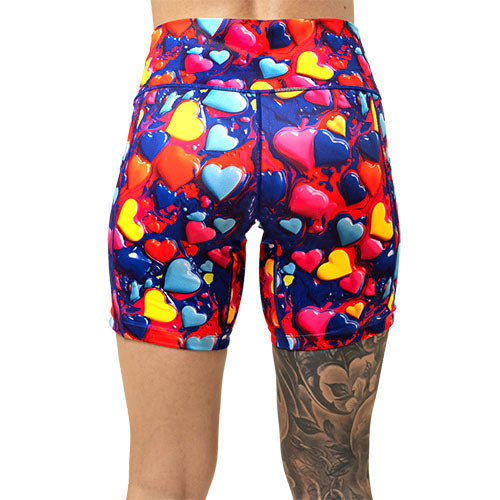 back of 5 inch colorful heart pattern shorts