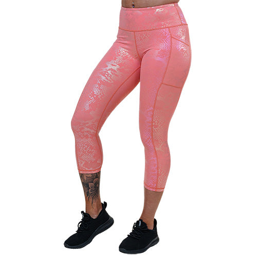 capri length pink iridescent leggings