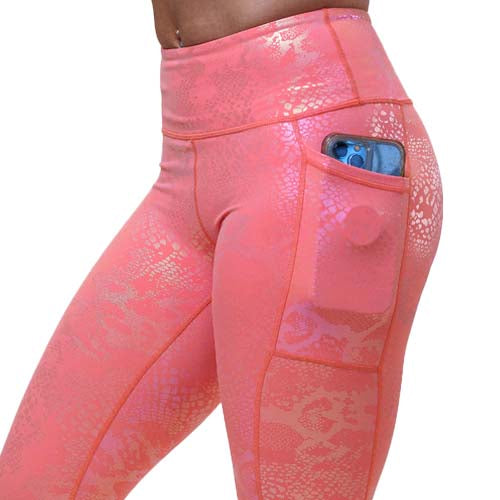 pink iridescent legging's side pocket