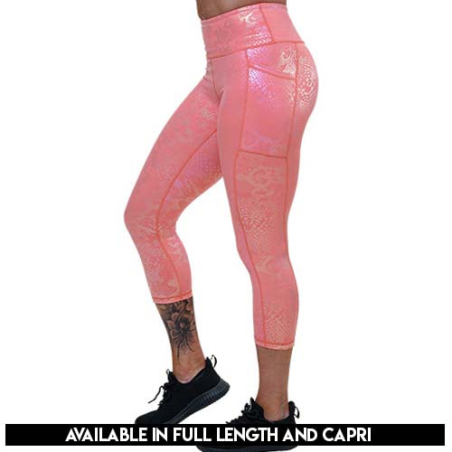 pink iridescent legging's available in full and capri length