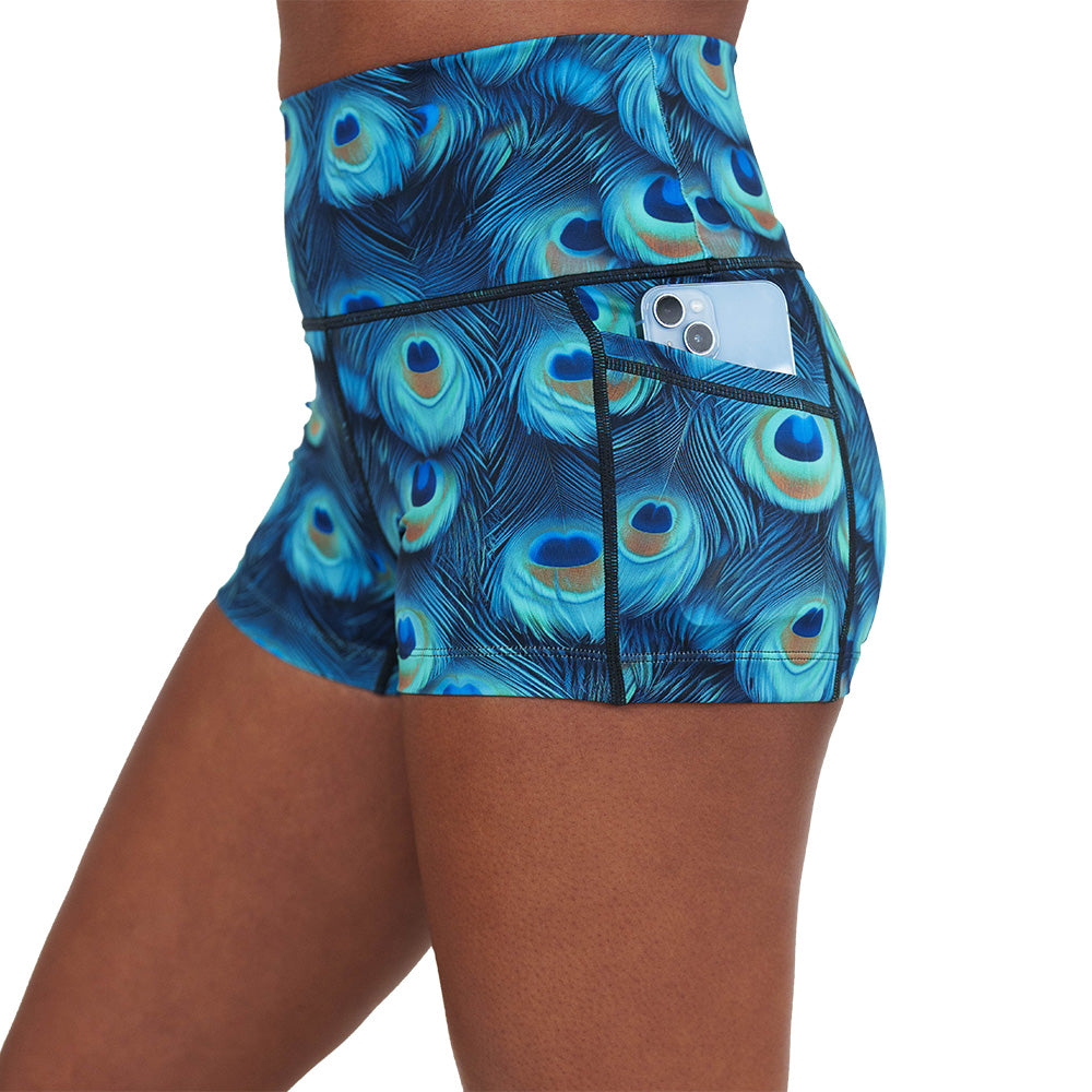 peacock print shorts side pocket