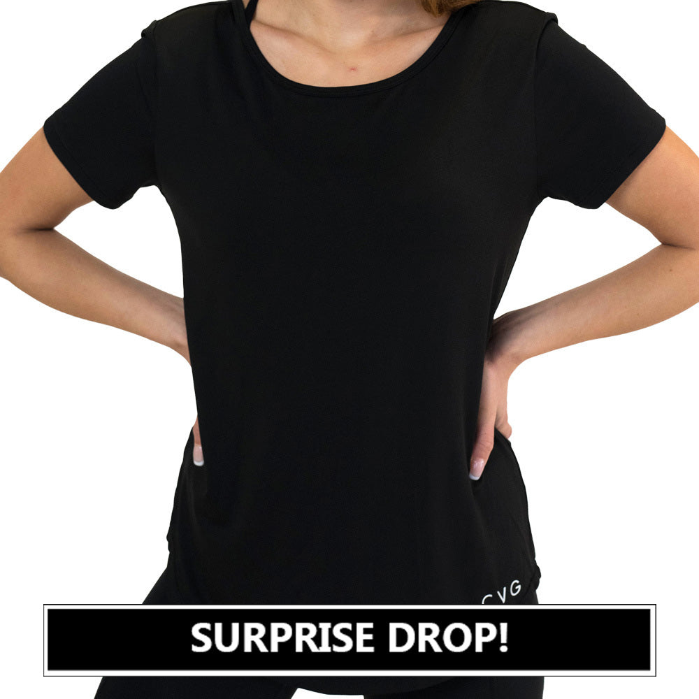 model wearing a black tee