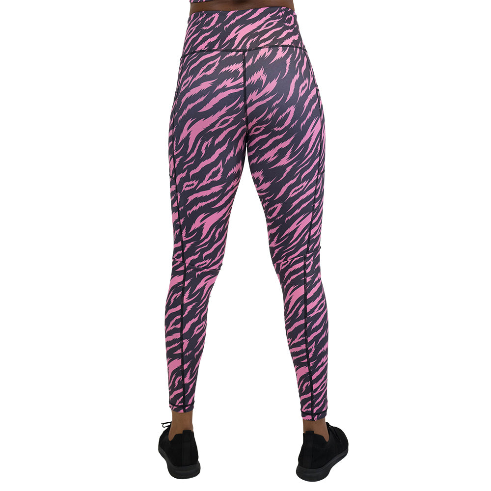 back of the leggings with pink and black zebra pattern