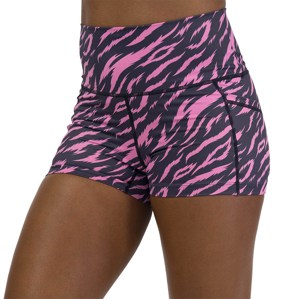 shorts with pink and black zebra pattern