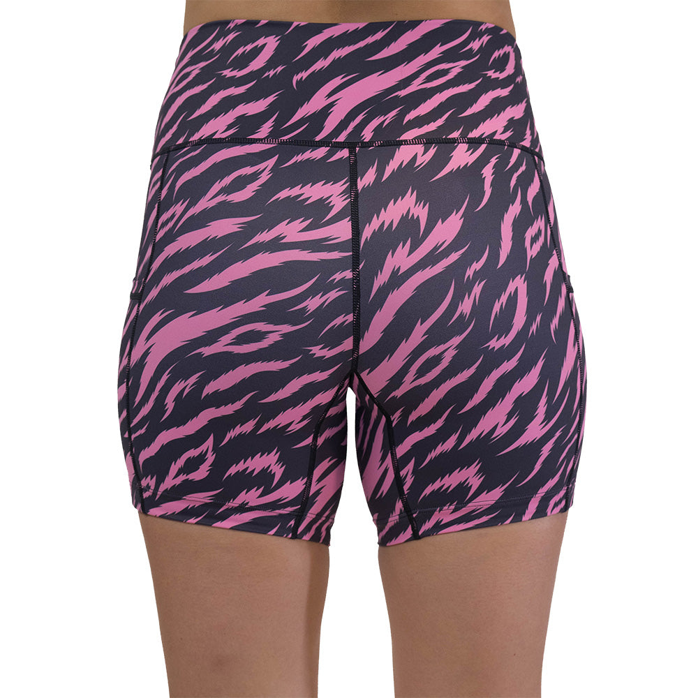 back of the shorts with pink and black zebra pattern