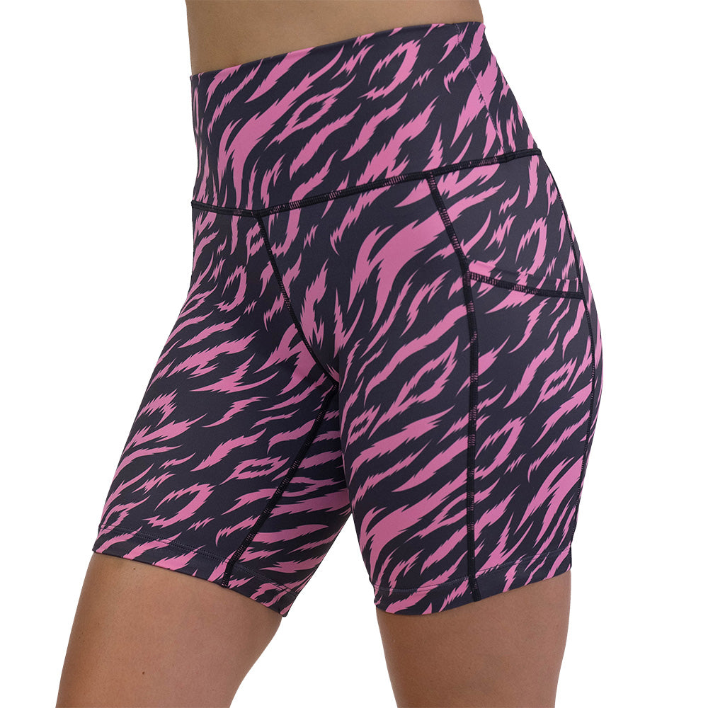 shorts with pink and black zebra pattern