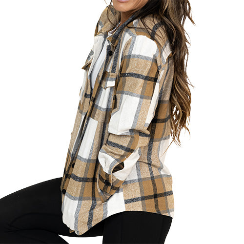 brown and white plaid shacket