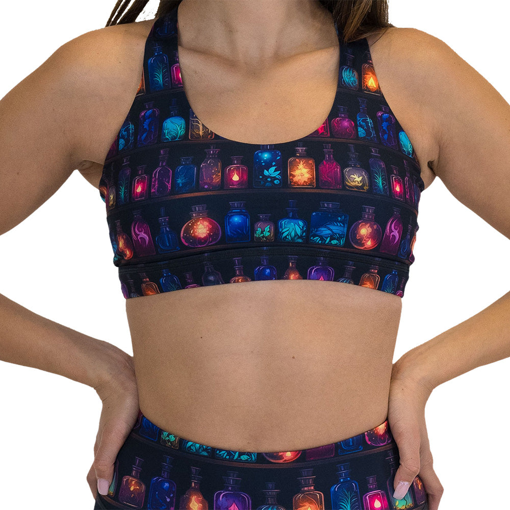 potions patterned sports bra