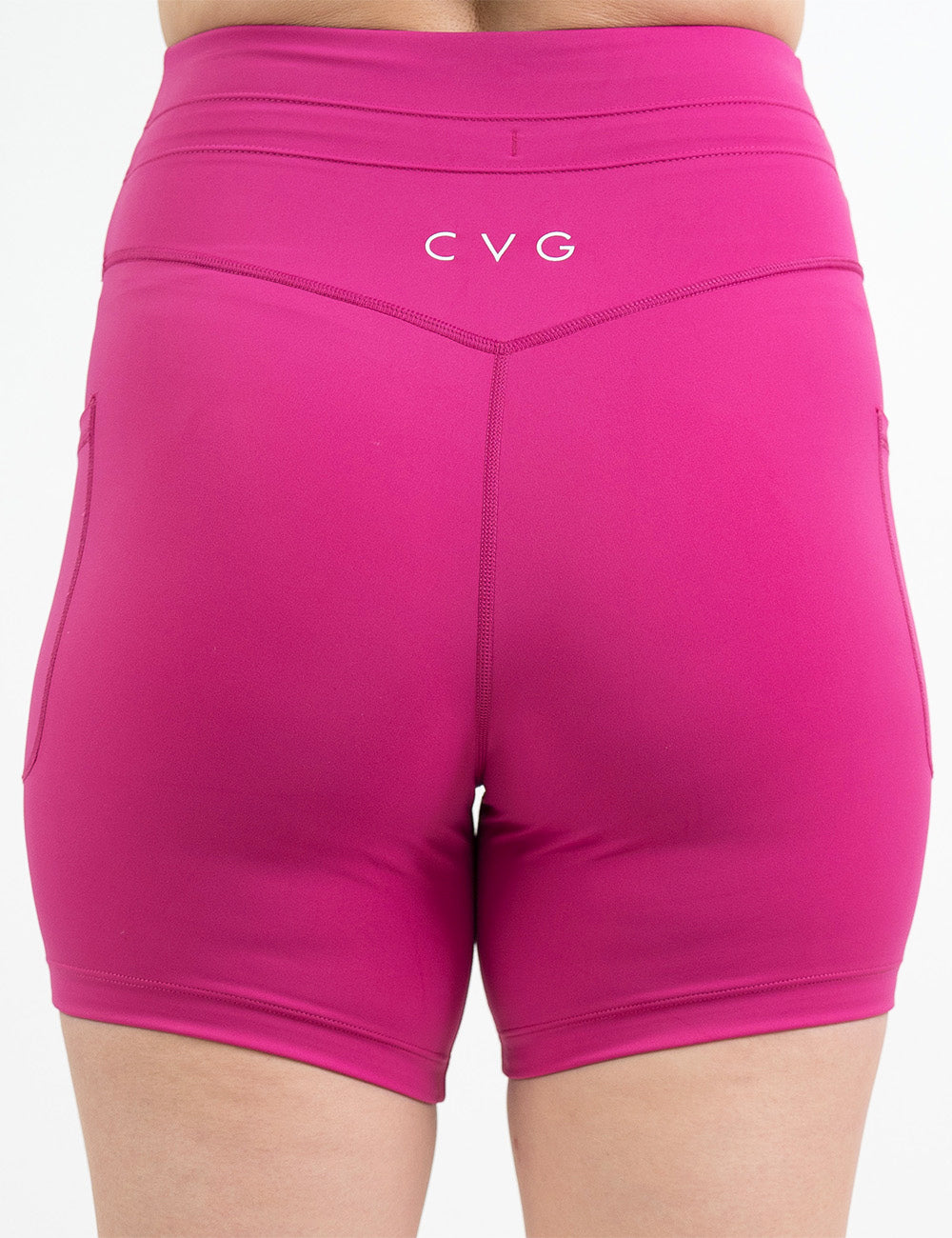 back of the 5 inch pink omni style shorts against a white background