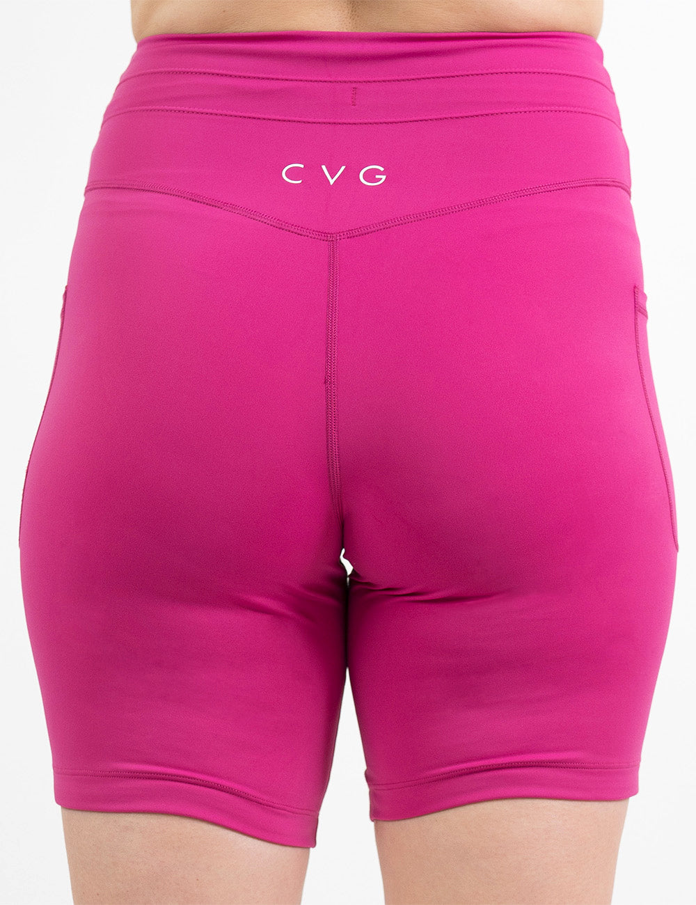 back of the 7 inch pink omni style shorts against a white background