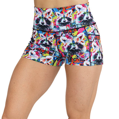 colorful raccoon print shorts