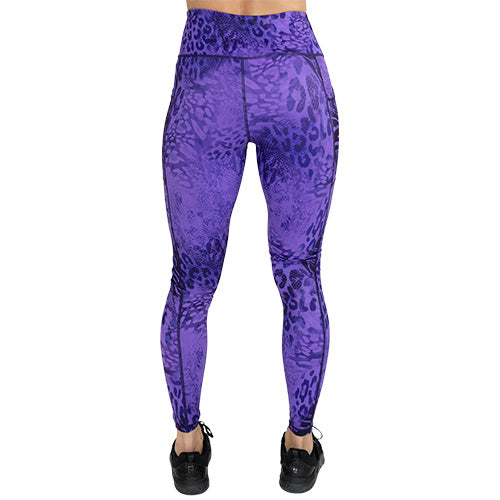 back of purple animal print leggings