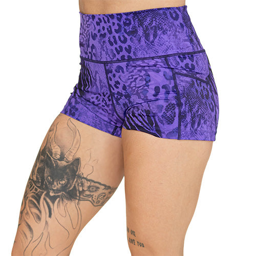 purple animal print shorts