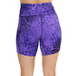 back of purple animal print shorts