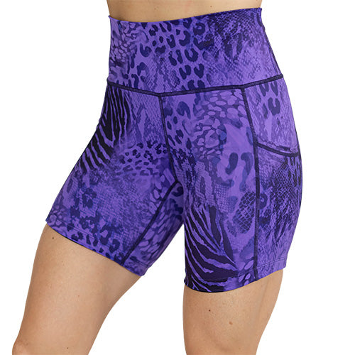 purple animal print shorts