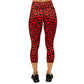 back of capri length black and red heart pattern leggings