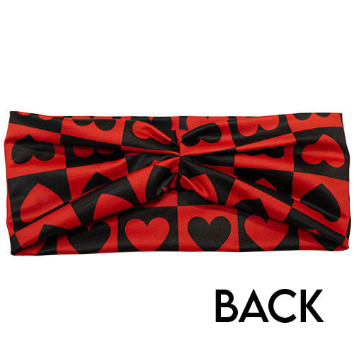 back of black and red heart pattern headband