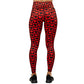 back of full length black and red heart pattern leggings