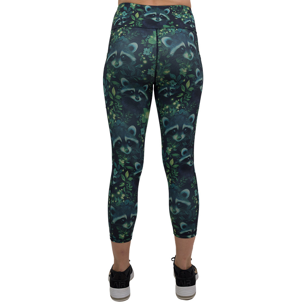 back of the green Raccoon design leggings