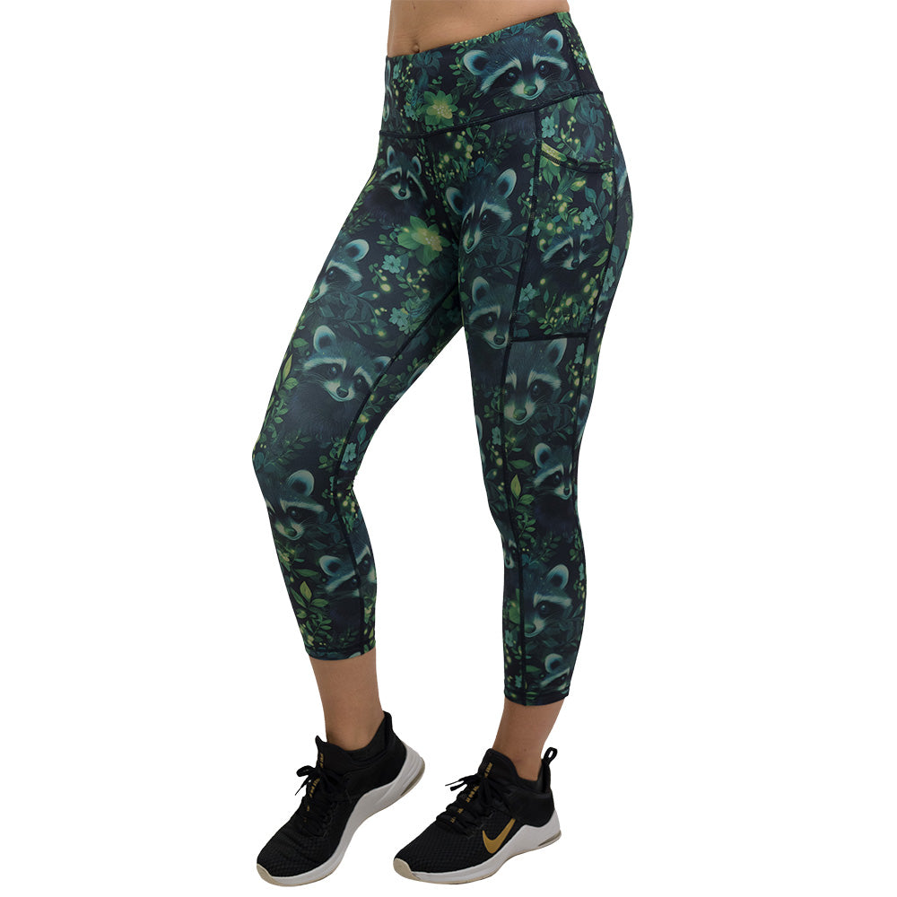 green Raccoon design leggings
