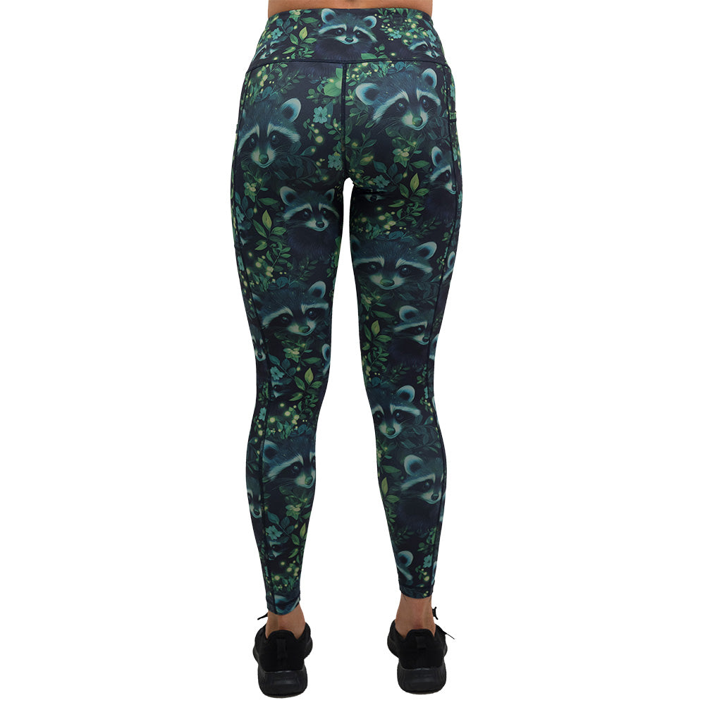 back of the green Raccoon design leggings