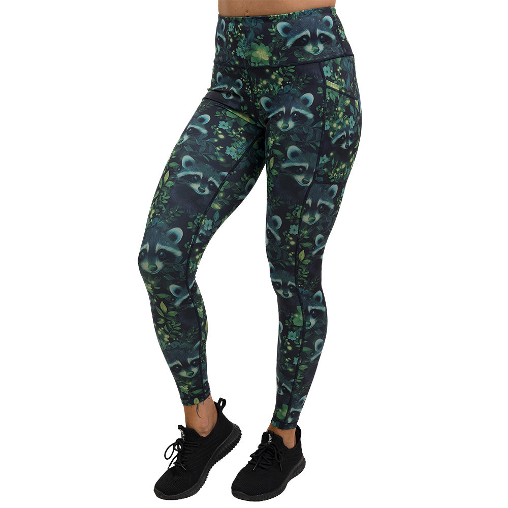 green Raccoon design leggings
