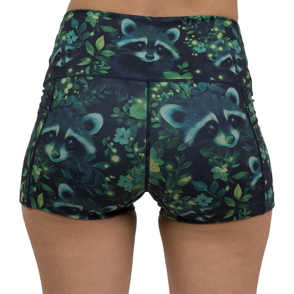 back of the green Raccoon design shorts