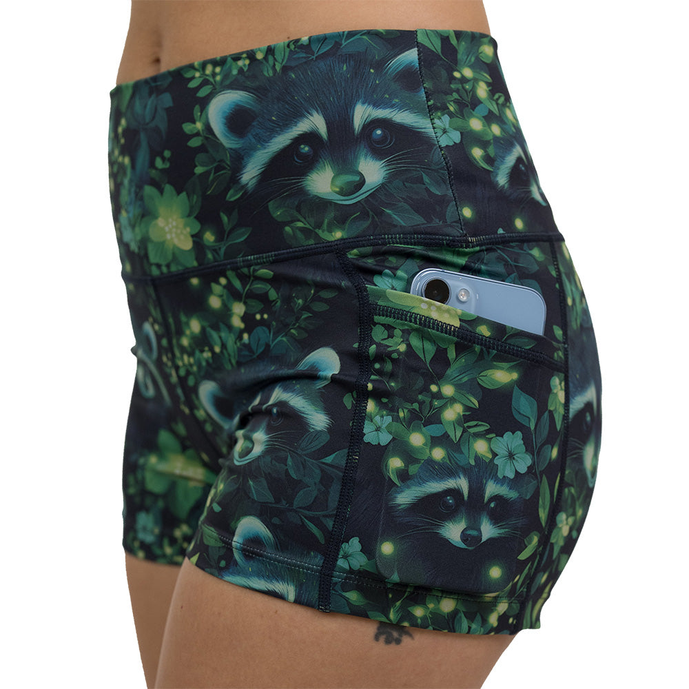 green Raccoon design shorts