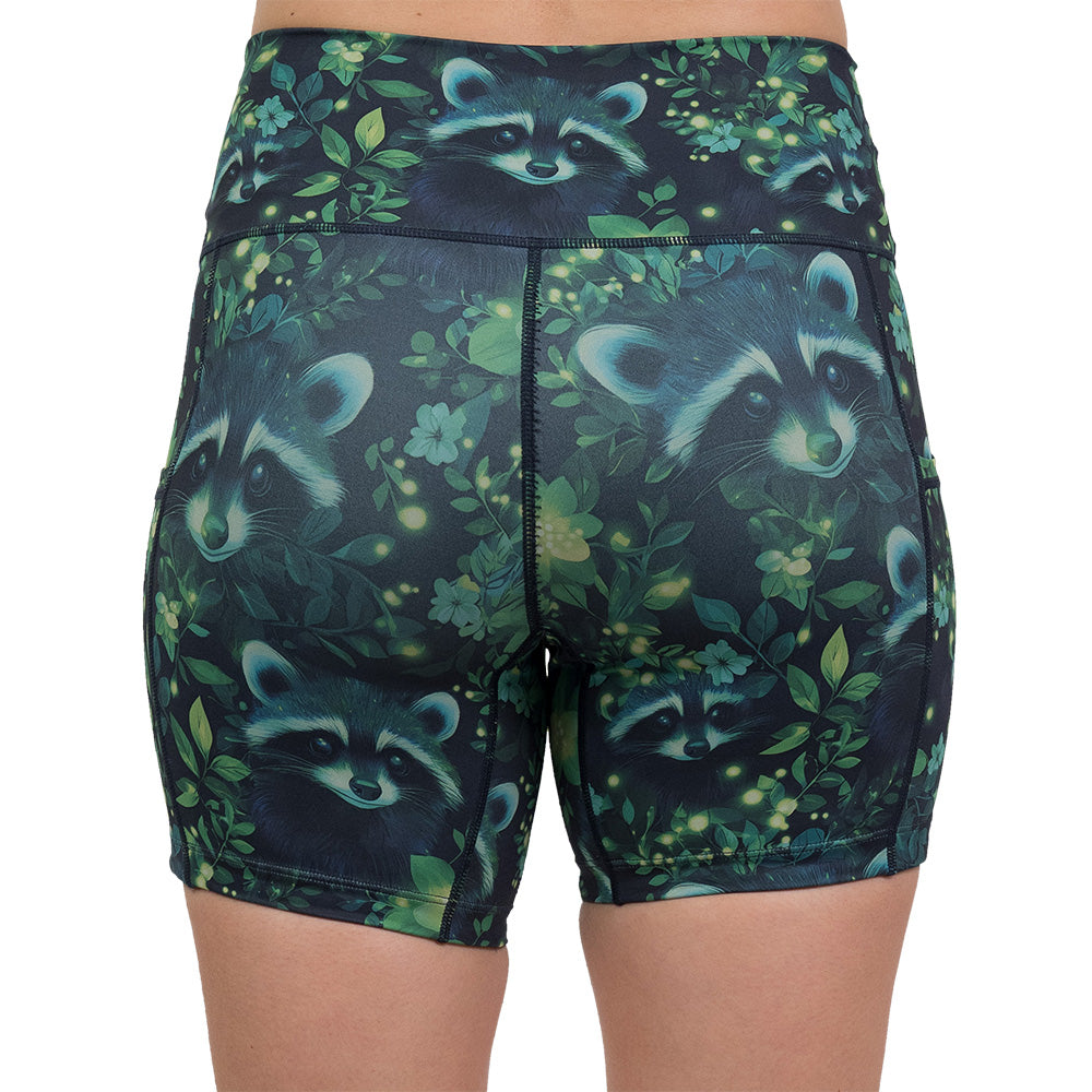 back of the green Raccoon design shorts