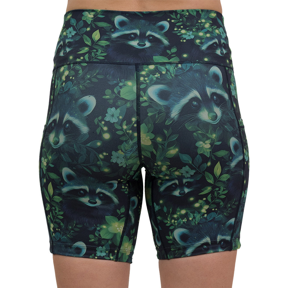 back of the green Raccoon design shorts