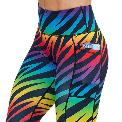 rainbow zebra pattern legging's side pocket