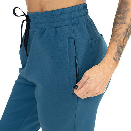 side pocket on blue joggers