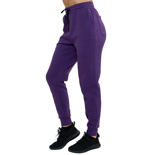 side view of purple joggers
