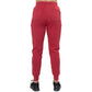 back view of red joggers