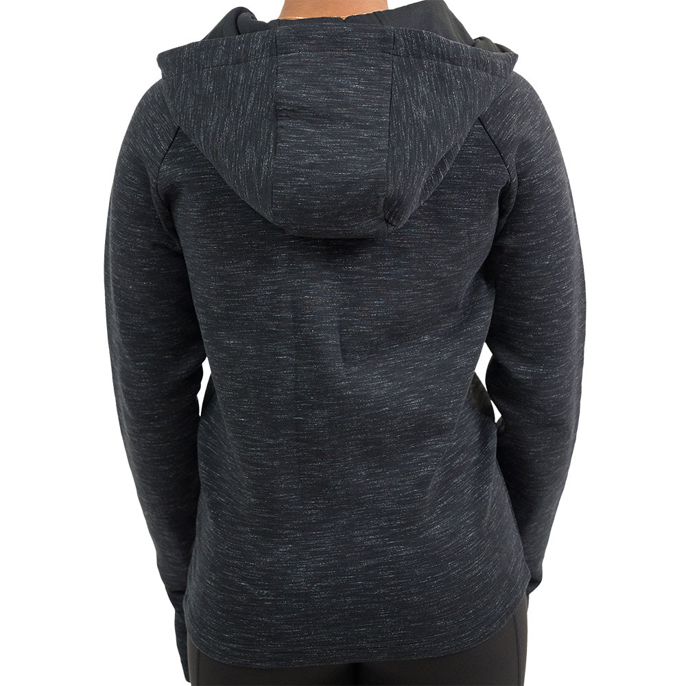 back of the charcoal rest day zip up sweatshirt against a white background