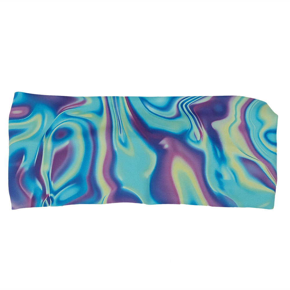 Multicolored swirl patterned headband on a white background
