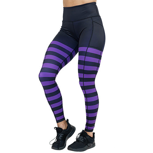 purple striped leggings 