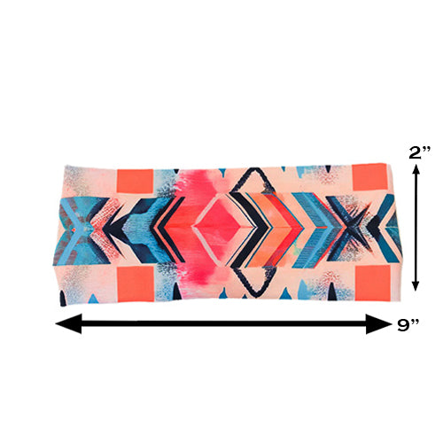 aztec patterned headband measured at 2 by 9 inches