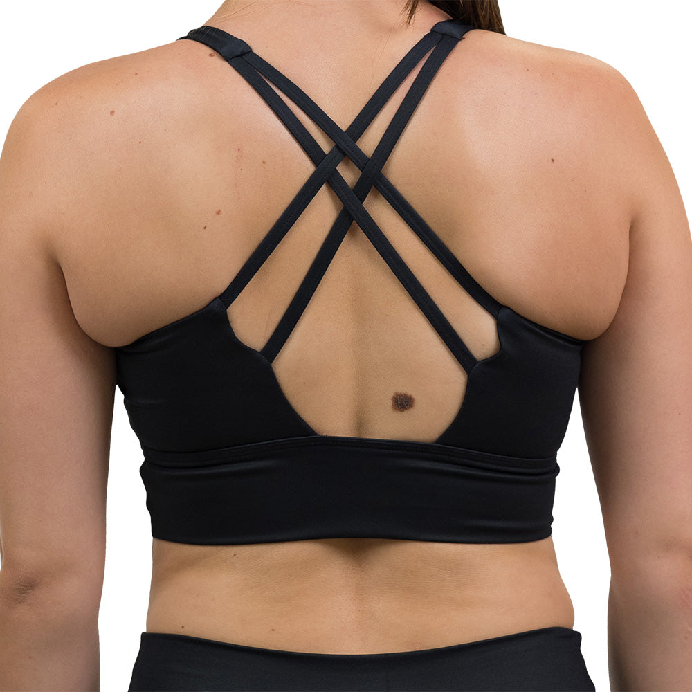 back of the Black bra with a phoenix design on it