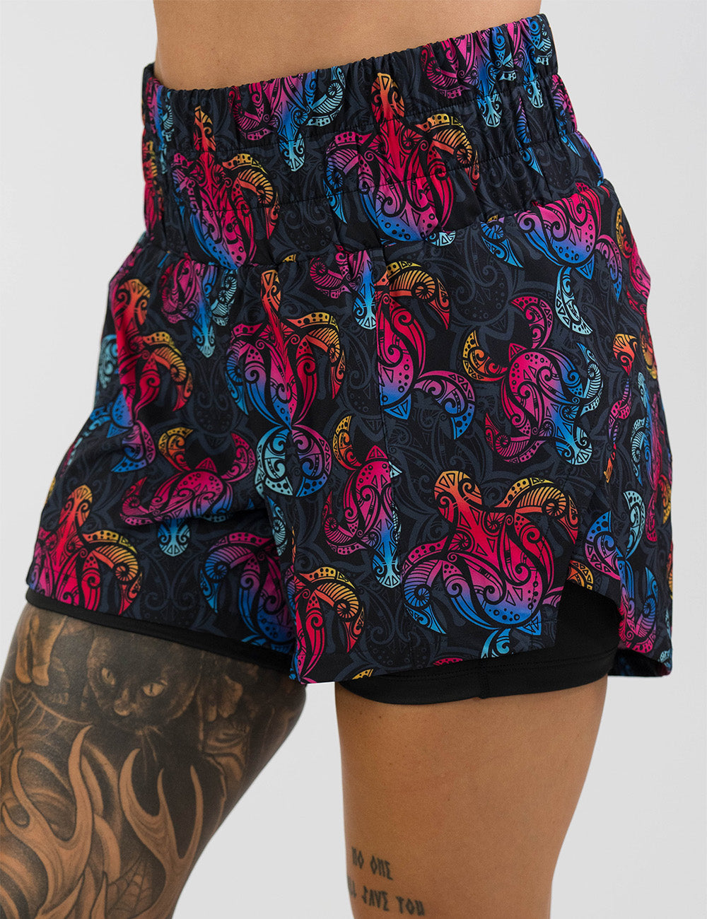 5.5 inch rainbow turtle day dream shorts facing the front against a white background