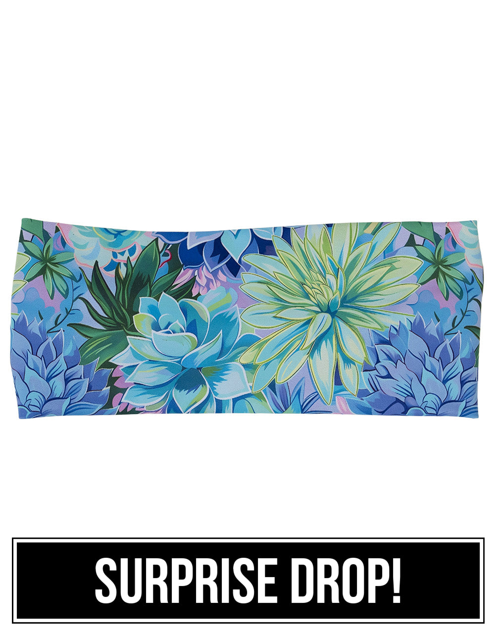 front of the blue toned flower headband against a white background, surprise drop