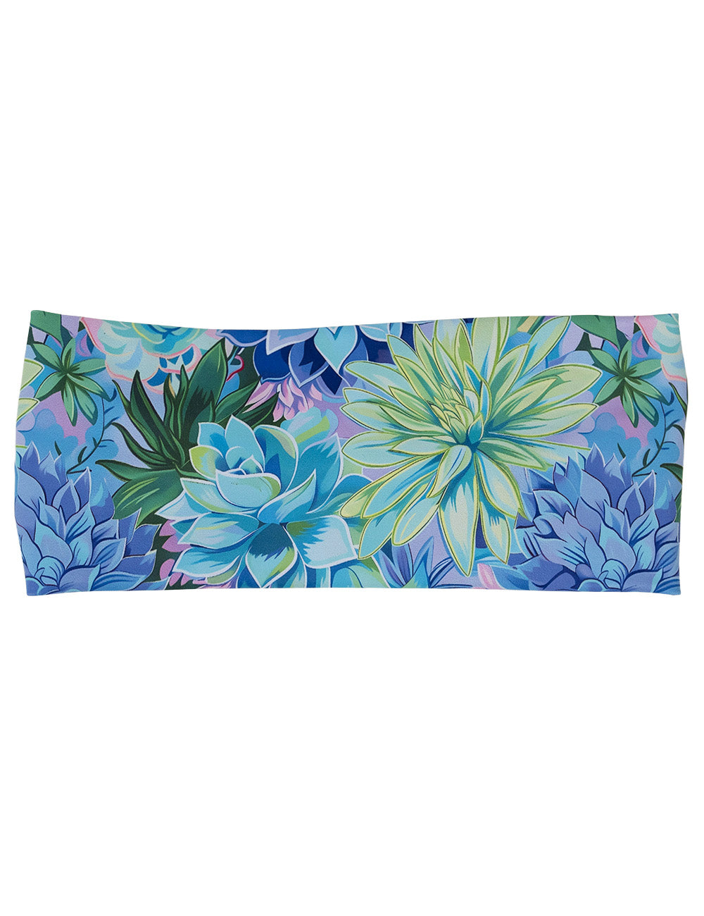 front of the blue toned flower headband against a white background