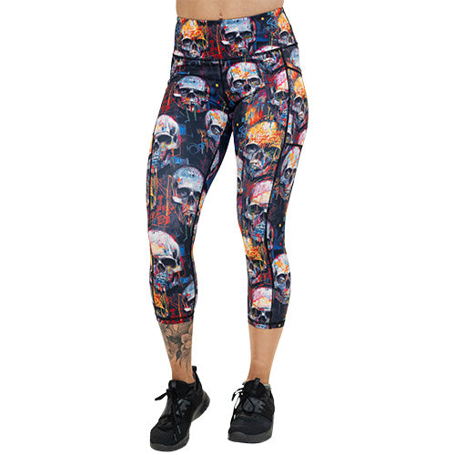 capri length skull paint splatter leggings